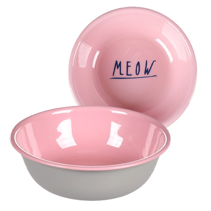 Миска для котів Flamingo Nell Oval НЕЛЛ КРУГЛА емальована, 0.25 л, рожевий - сірий