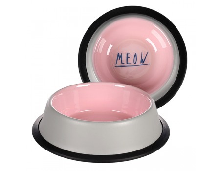 Миска для котів Flamingo Nell Antislip АНТИСЛІП, емальована, 0.2 л, рожевий - сірий