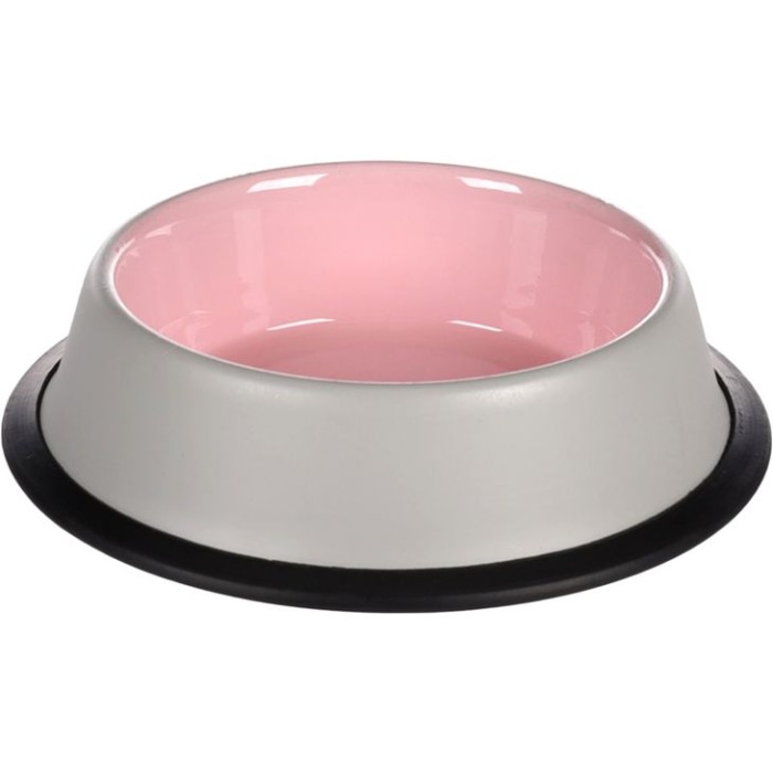 Миска для котів Flamingo Nell Antislip АНТИСЛІП, емальована, 0.2 л, рожевий - сірий