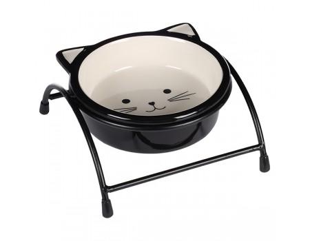 Миска на підставці для котів Flamingo Ansu Cat АНСУ КЕТ, керамічна, 230 мл, чорно-білий