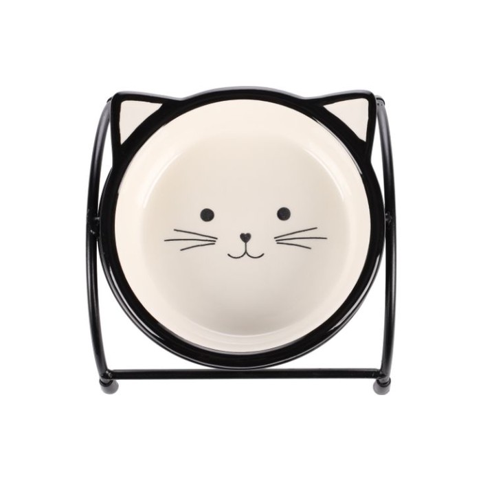 Миска на подставке для кошек Flamingo Ansu Cat АНСУ КЭТ, керамическая, 230 мл, черно-белый