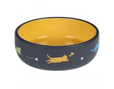 Миска для котів Flamingo Rani Round РАНІ РАУНД, керамічна, 380мл, темно-сірий - жовтий