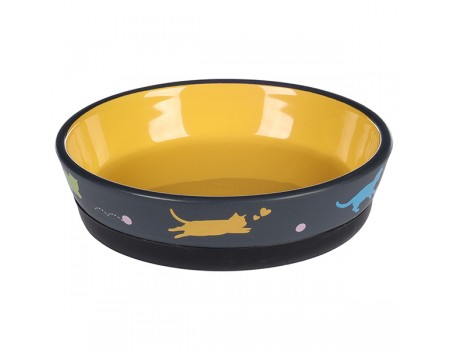 Миска для котів Flamingo Rani Antislip РАНІ АНТИСЛІП, керамічна, 320мл, темно-сірий - жовтий