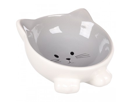 Миска для котів Flamingo Puzi ПУЗІ, керамічна миска, 125 мл, світло сірий - білий