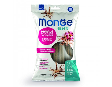 Зубные палочки Monge Gift Dog Puppy and Junior Medium & Maxi свинина с корнем когтя дьявола, 210 г
