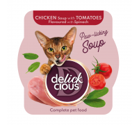Повнораціонний корм для дорослих котів DELICKCIOUS, суп з курки з тома..