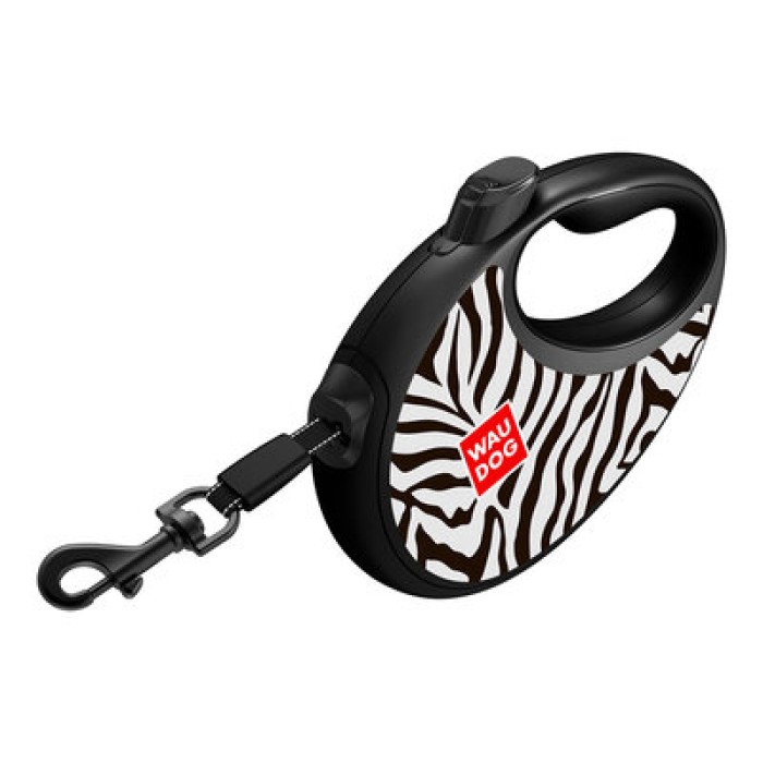 Повідець-рулетка для собак WAUDOG R-leash з контейнером  "Зебра" світловідбивна стрічка M до 20кг 5м