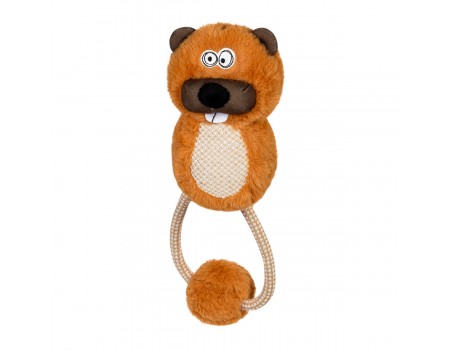 Игрушка для собак Бобер с пищалкой и веревкой GiGwi ECO FRIENDZ, переделан текстиль, М, 30 см
