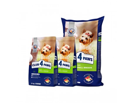 АКЦИЯ! Club 4 Paws (Клуб 4 лапы) PREMIUM для взрослых  собак малых пород  14кг + 4 кг в подарок (2 пачки по 2 кг)