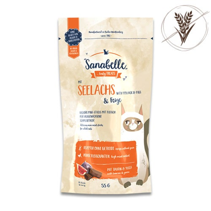 Хрустящие лакомства для кошек Sanabelle, минтай/инжир, 55 г
