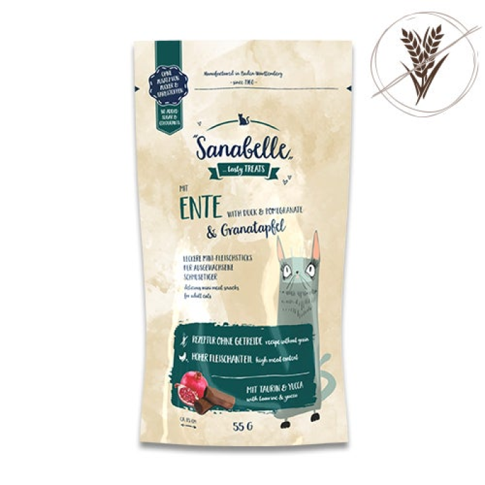 Хрустящие лакомства для кошек Sanabelle, утка/гранат, 55 г