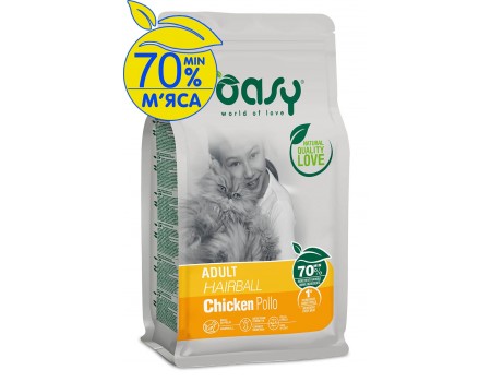 OASY LIFESTAGE Adult Hairball Сухой корм с курицей для взрослых кошек для выведения шерсти 0,3 кг