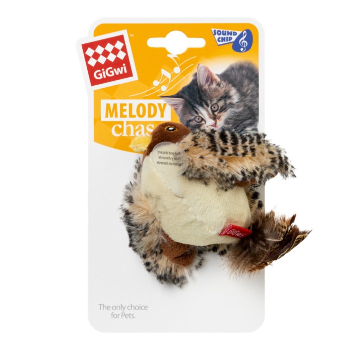 Игрушка для кошек Птичка со звуковым чипом Melody chaser, искусственный мех, перо, 13 см
