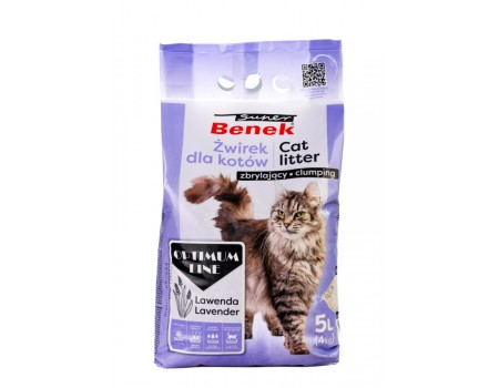 Наповнювач бентонітовий Super Benek для котячих туалетів. Оптімум з ароматом Лаванда - 5 л. 