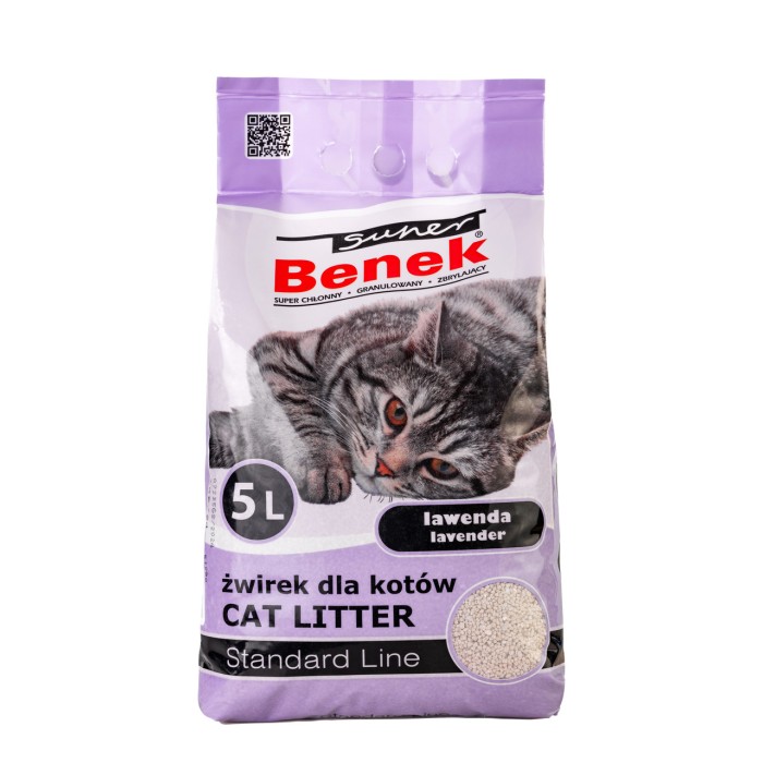 Наполнитель бентонитовый Super Benek для кошачьих туалетов. Стандарт с ароматом Лаванды – 5 л.