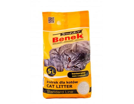 Super Benek Standard Natural - наполнитель бентонитовый Супер Бенек Стандарт без аромата 5л