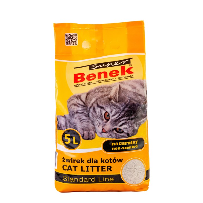 Super Benek Standard Natural - наполнитель бентонитовый Супер Бенек Стандарт без аромата 5л