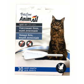 Капли AnimAll VetLine Спот-Он против блох, вшей, волосоедов, для кошек (4-8 кг), 1 мл