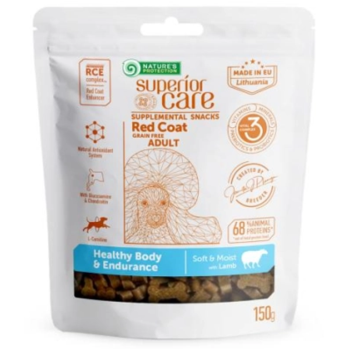Беззернові ласощі Nature's Protection Superior Care Red Coat  Healthy Body & Endurance, для собак рудих забарвлень, ягнятина, 150 г