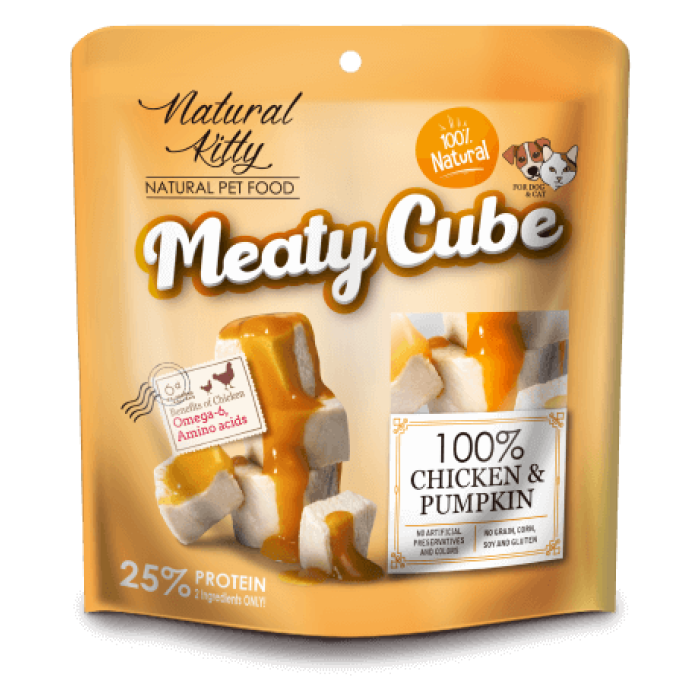 Натуральное лакомство для кошек и собак Cherie "Natural Kitty", кубики из курицы в тыквенном соусе, 60 г