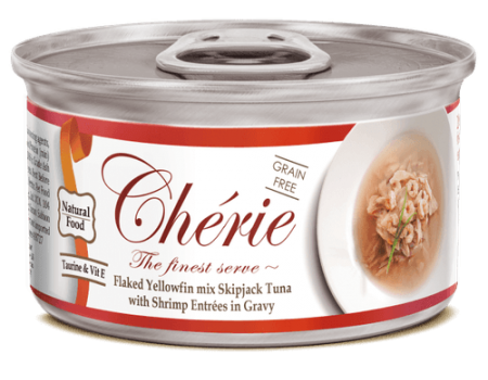 Консерва для котів Cherie, з жовтоперого тунця та креветка в соусі, 80 гр