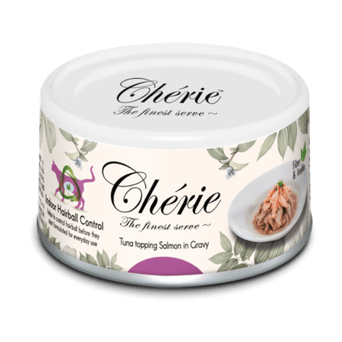 Консерва для кошек Cherie "Hairball Control", из тунца и лосося в соусе, 80 гр