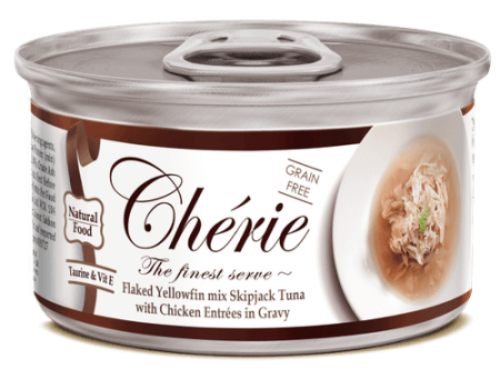 Консерва для котів Cherie, з жовтоперого тунця та курки в соусі, 80 гр