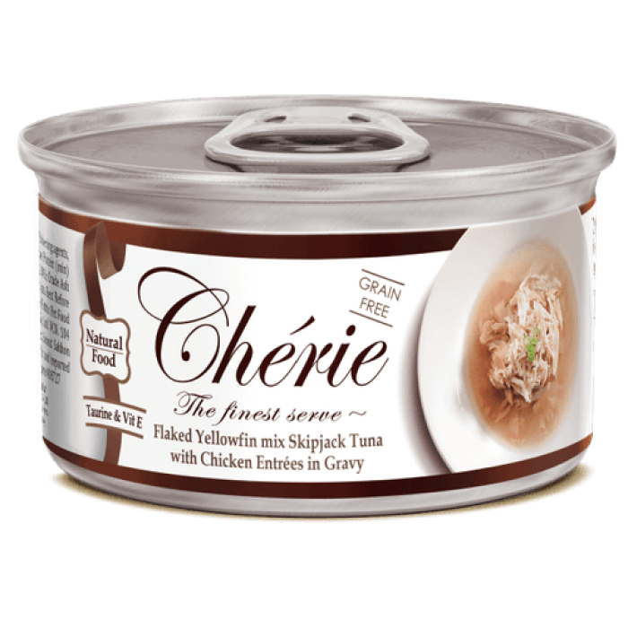 Консерва для котів Cherie, з жовтоперого тунця та курки в соусі, 80 гр