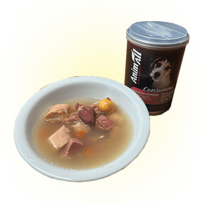 Animall вологий корм для собак Консоме з качкою, куркою, курячим серцем та курячим жовтком, 375 г
