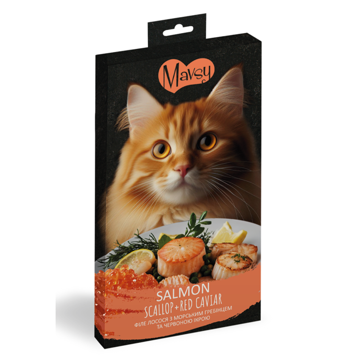 Mavsy - Creamy Treats Salmon+scallop+roe, лосось с гребешком и красной икрой, 5x15 г