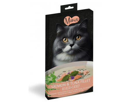 Mavsy - Creamy Treats Tuna+Salmon+catnip, філе лосося та тунця з люцерною та котячою м’ятою, 5x15 г