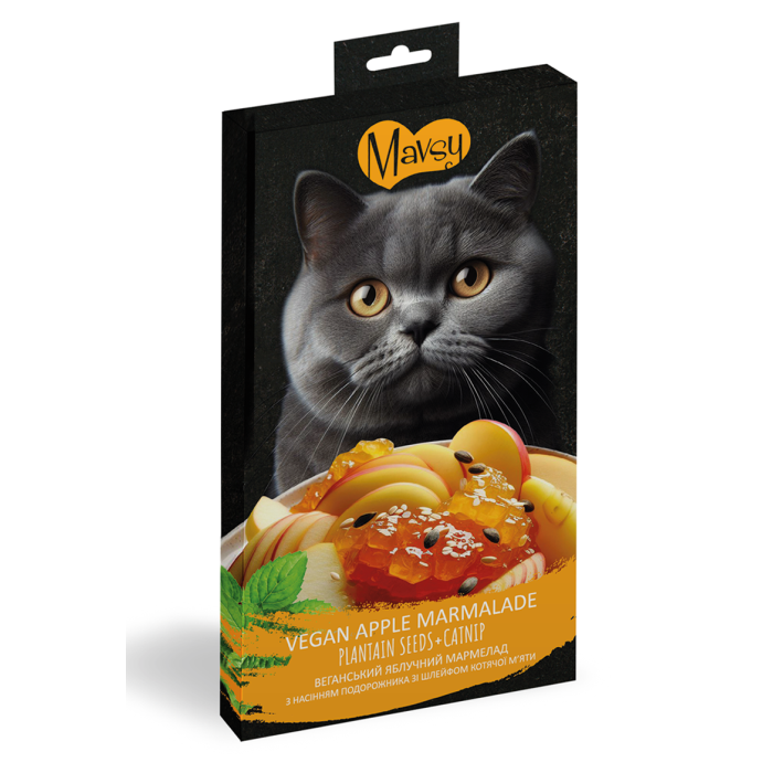 Mavsy - Creamy Treats Apple+catnip, веганский яблочный мармелад с семенами подорожника со шлейфом кошачьей мяты, 5x15 г