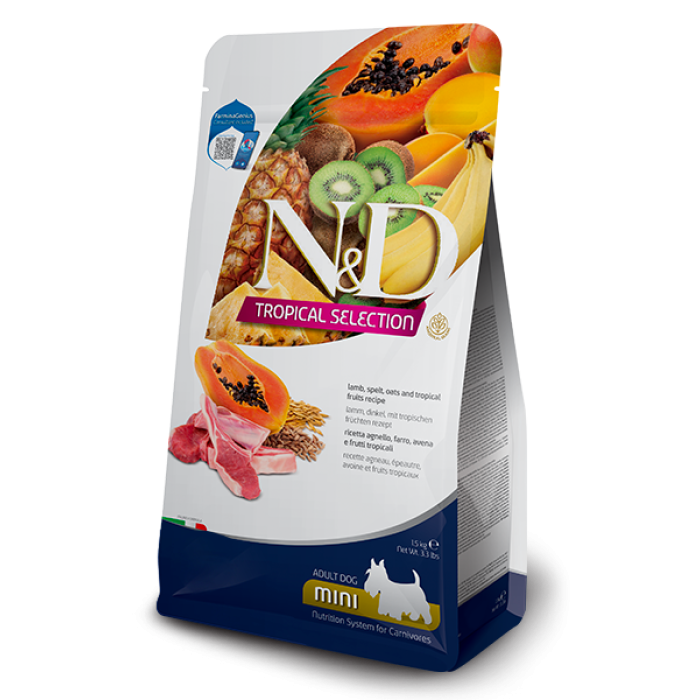 Сухой низкозерновой корм Farmina N&D TROPICAL SELECTION для взрослых собак мелких пород, с ягненком и тропическими фруктами, (42323) 5 кг