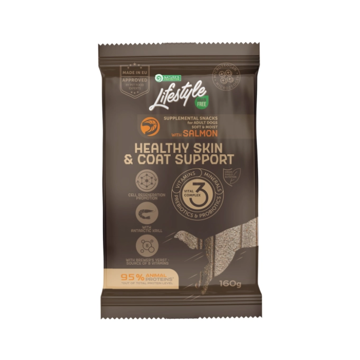 Беззерновые лакомства Nature's Protection LT LifeStyle Healthy Skin & Coat Support, здоровая кожа и шерсть взрослых собак, с лососем, 160 г