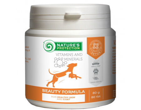 Добавка для взрослых собак Nature's Protection Beauty Formula для поддержания здоровья кожи и шерсти, 80 тбл, 80 г