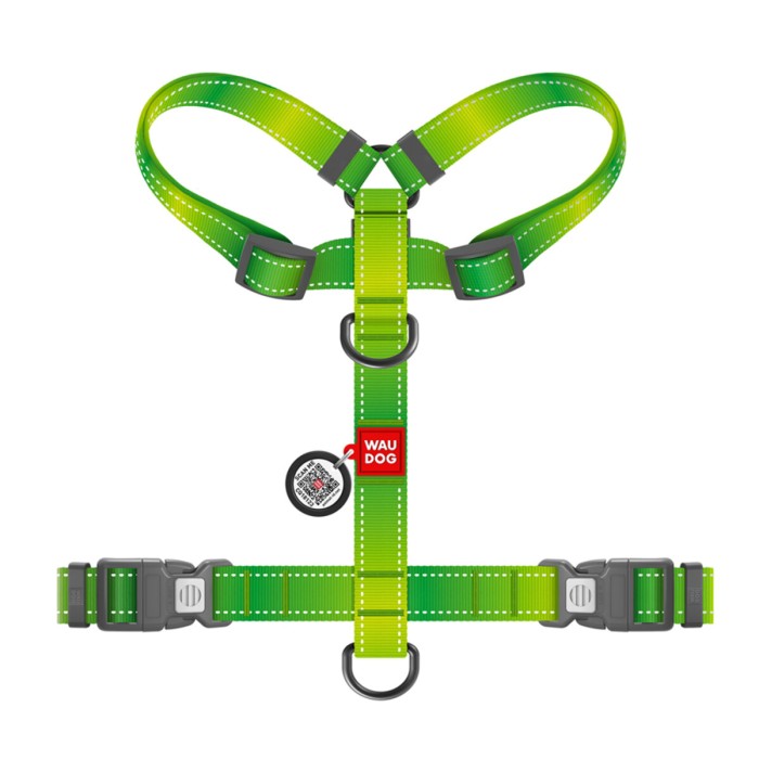 Шлея для собак H-подібна WAUDOG Nylon Mono QR світловід. розмір L Ш 25мм А 51-85см В 60-85см салат.