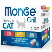 Пауч Monge Cat GRILL Wet MIX Sterilised мясные кусочки в желе, курица/форель/телятина 12х85 г