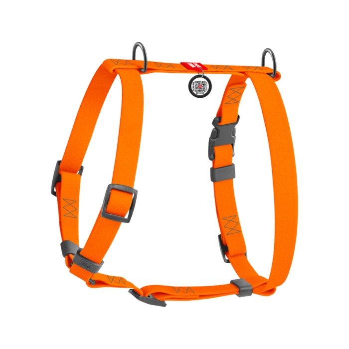 Шлея для собак Н-подібна WAUDOG Waterproof з QR-паспортом, пряжка-фастекс, S, Ш 15 мм, А 28-42 см, В 34-51 см, помаранчевий