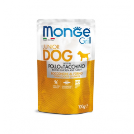 Вологий корм Monge Dog Grill Puppy&Junior для цуценят, запечені шматочки в соусі, курка з індичкою, 100 г