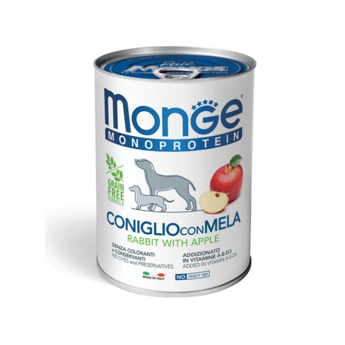 Консерви Monge Dog Fruit Monoprotein для собак, паштет, кролик з яблуками, 400 г
