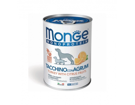 Консервы Monge Dog Fruit Monoprotein для собак, паштет, индейка с цитрусами, 400 г