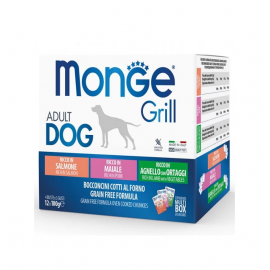 Набор влажного корма MONGE DOG GRILL MIX для собак, с лососем, ягнёнко..