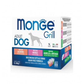 Набор влажного корма MONGE DOG GRILL MIX для собак, с лососем, ягнёнком, свининой, 12x100 г