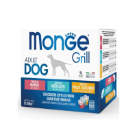 Набор влажного корма MONGE DOG GRILL MIX для собак, с треской, индейкой и курицей, говядиной, 12x100 г