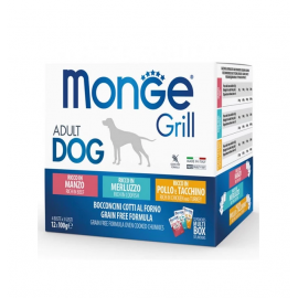 Набір вологого корму MONGE DOG GRILL MIX для собак, з тріскою, індичко..