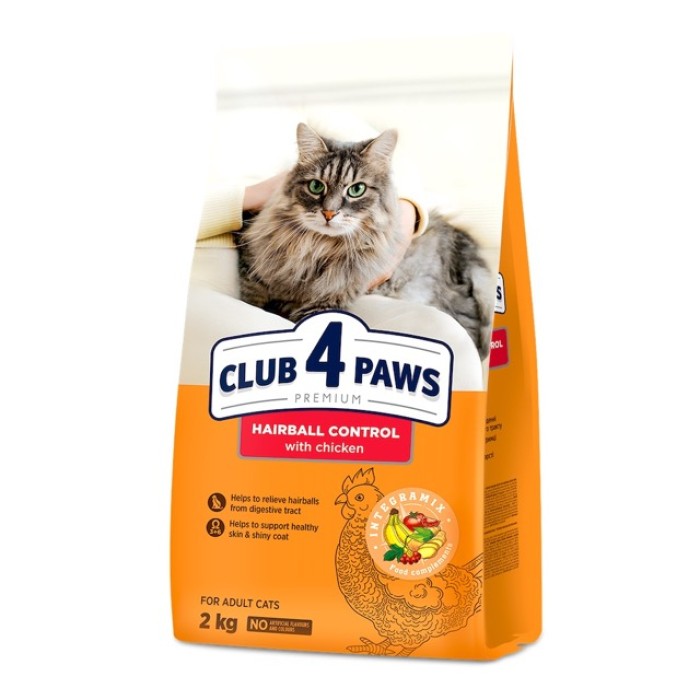 Сухой корм Club 4 Paws (Клуб 4 лапы) Hairball Control, для взрослых кошек, с эффектом выведения шерсти из пищеварительного тракта, 2 кг