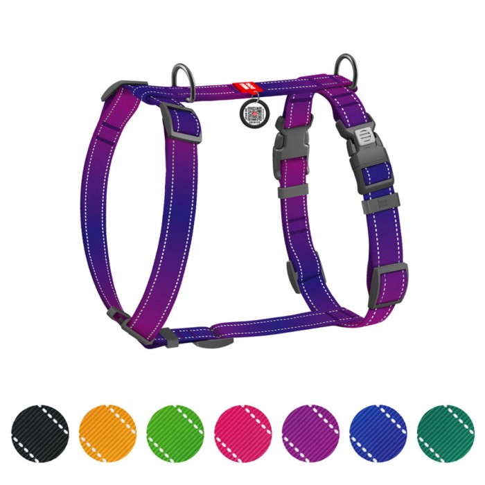 Шлея для собак H-подібна WAUDOG Nylon Mono QR світловід. розмір М Ш 20мм А 38-60см В 45-60см фіолет.