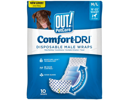 Одноразовые подгузники АУТ! Comfort‑Dri™, для кобелей, M/L (3х10 шт/пак)