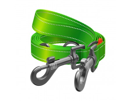 Поводок-перестежка для собак WAUDOG Nylon Mono, светоотражающий, М, Ш 20 мм, Д 300 см, салатовый