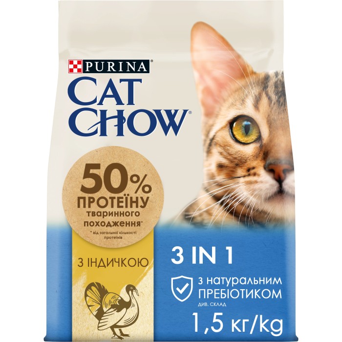 Cat Chow Feline 3 in 1 Формула с тройным действием 1,5 кг